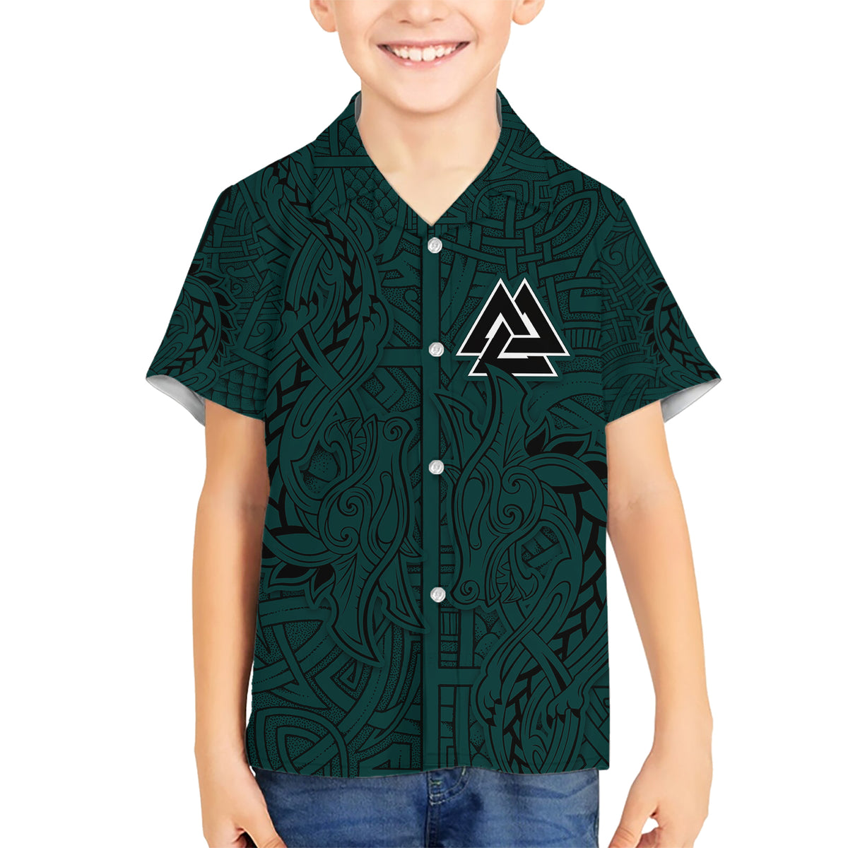 Viking Kid Hawaiian Shirt Ravens - Hugin And Munin - Wonder Print Shop