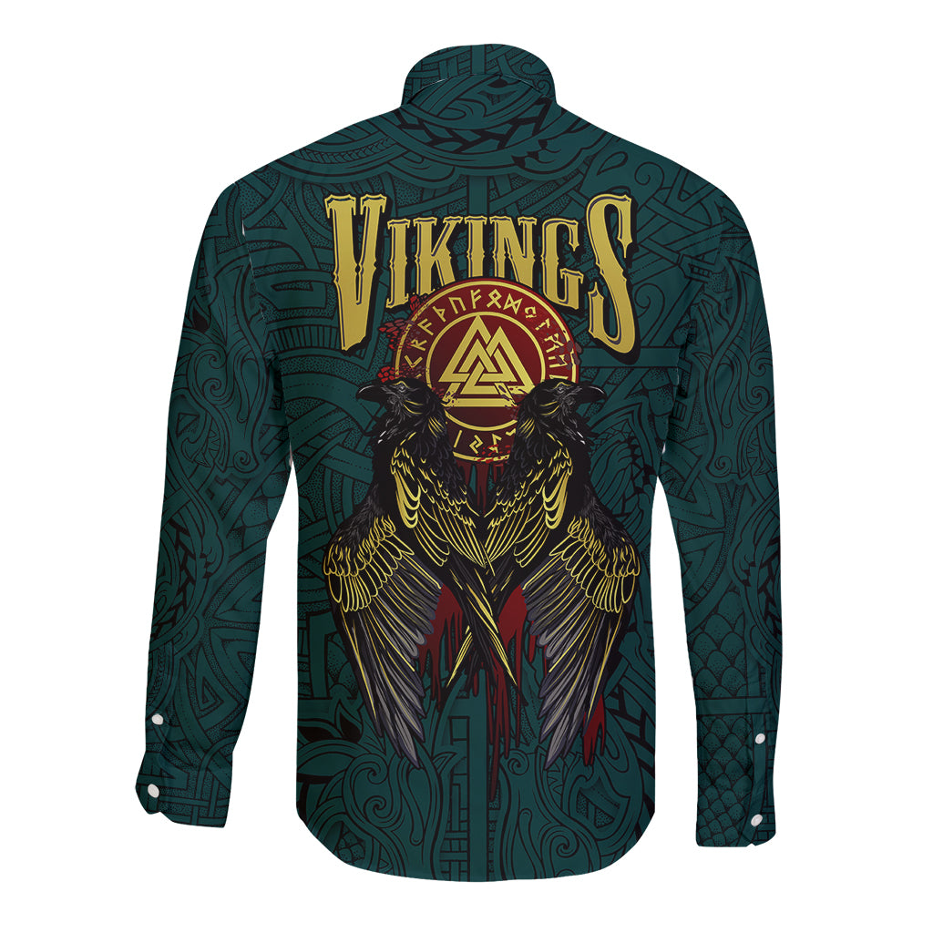 Viking Long Sleeve Button Shirt Ravens - Hugin And Munin - Wonder Print Shop