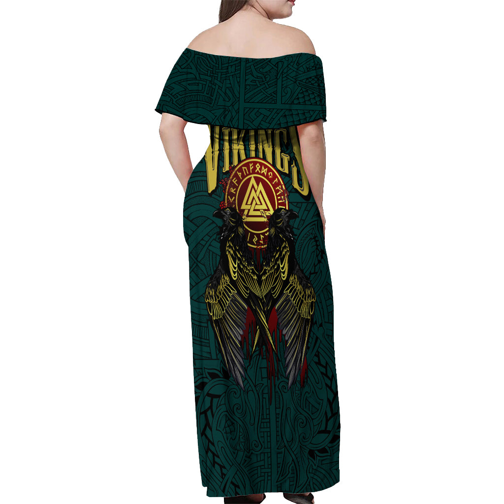 Viking Off Shoulder Maxi Dress Ravens - Hugin And Munin - Wonder Print Shop