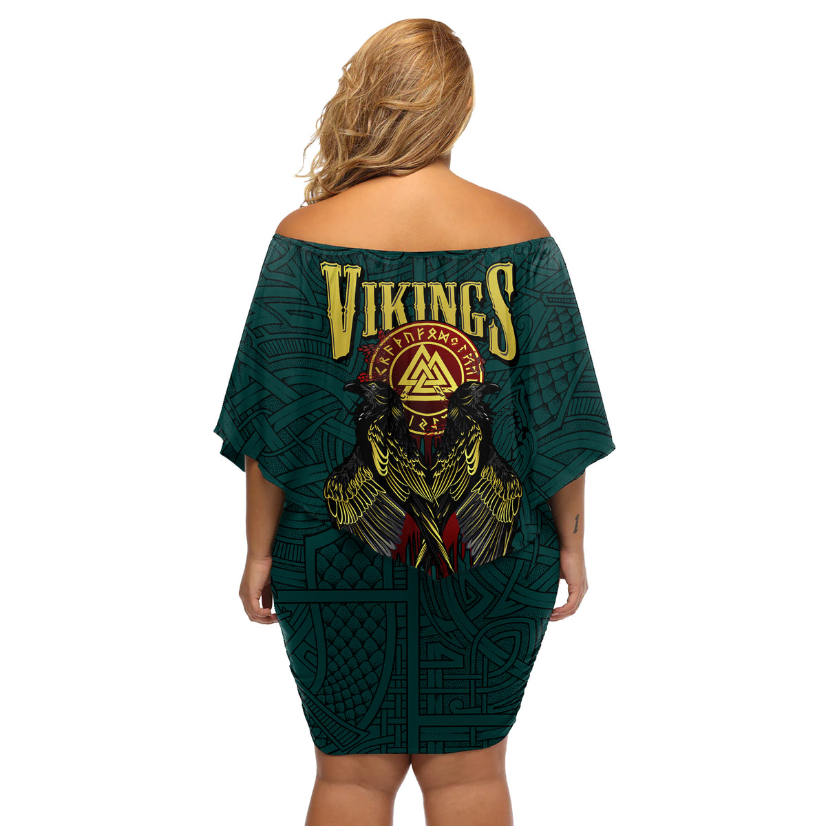Viking Off Shoulder Short Dress Ravens - Hugin And Munin - Wonder Print Shop