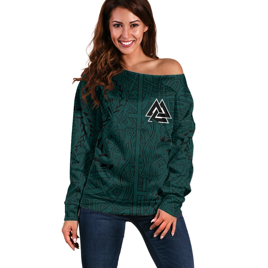Viking Off Shoulder Sweater Ravens - Hugin And Munin - Wonder Print Shop