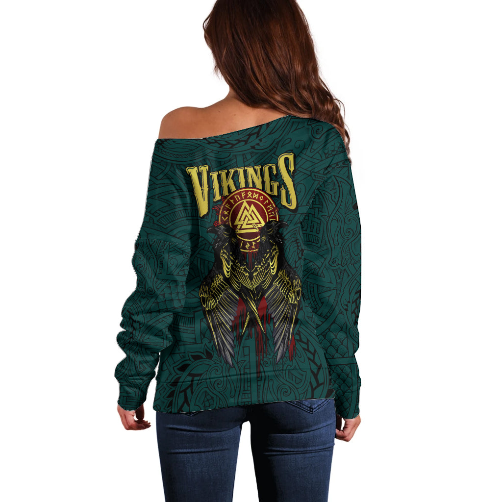 Viking Off Shoulder Sweater Ravens - Hugin And Munin - Wonder Print Shop