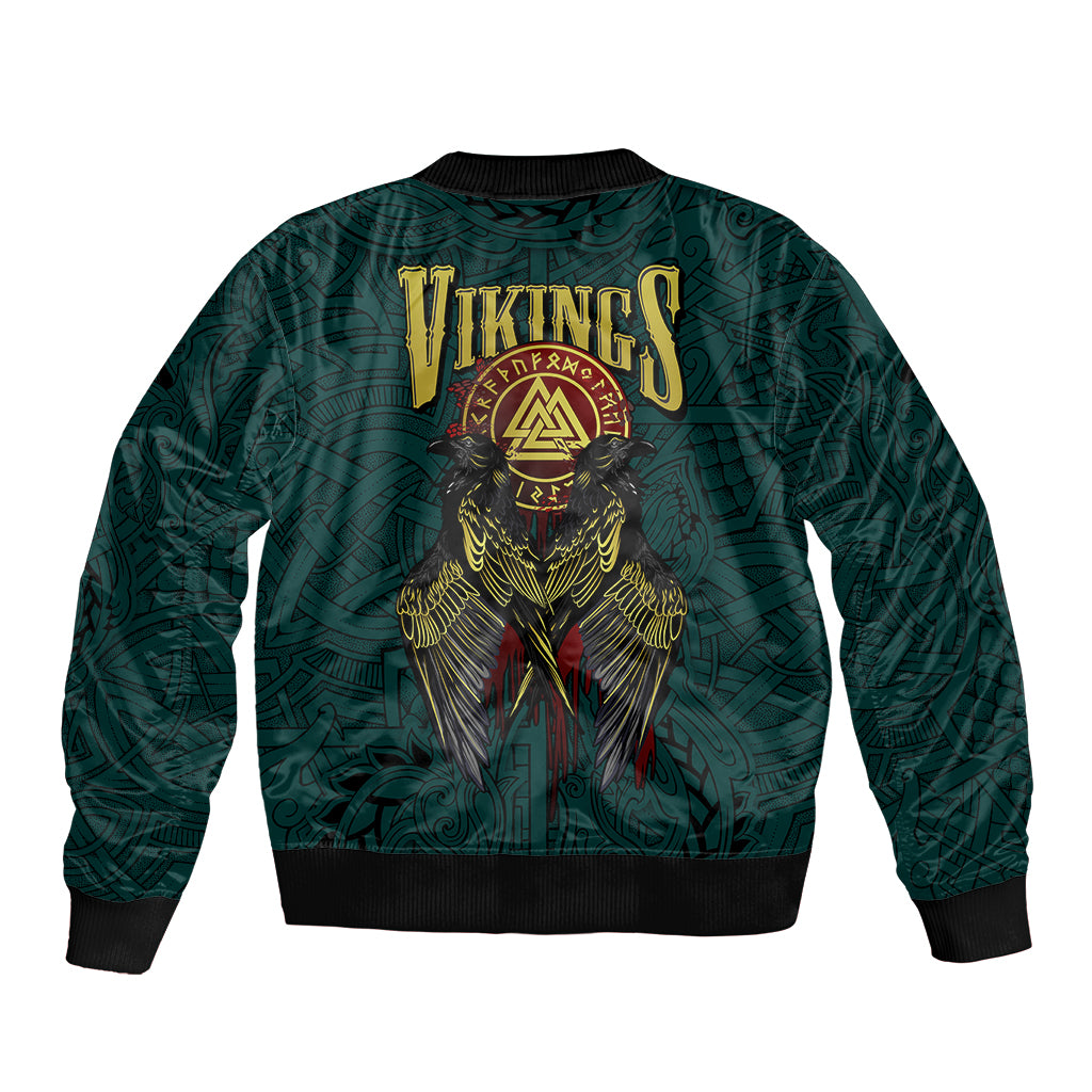 Viking Sleeve Zip Bomber Jacket Ravens - Hugin And Munin - Wonder Print Shop