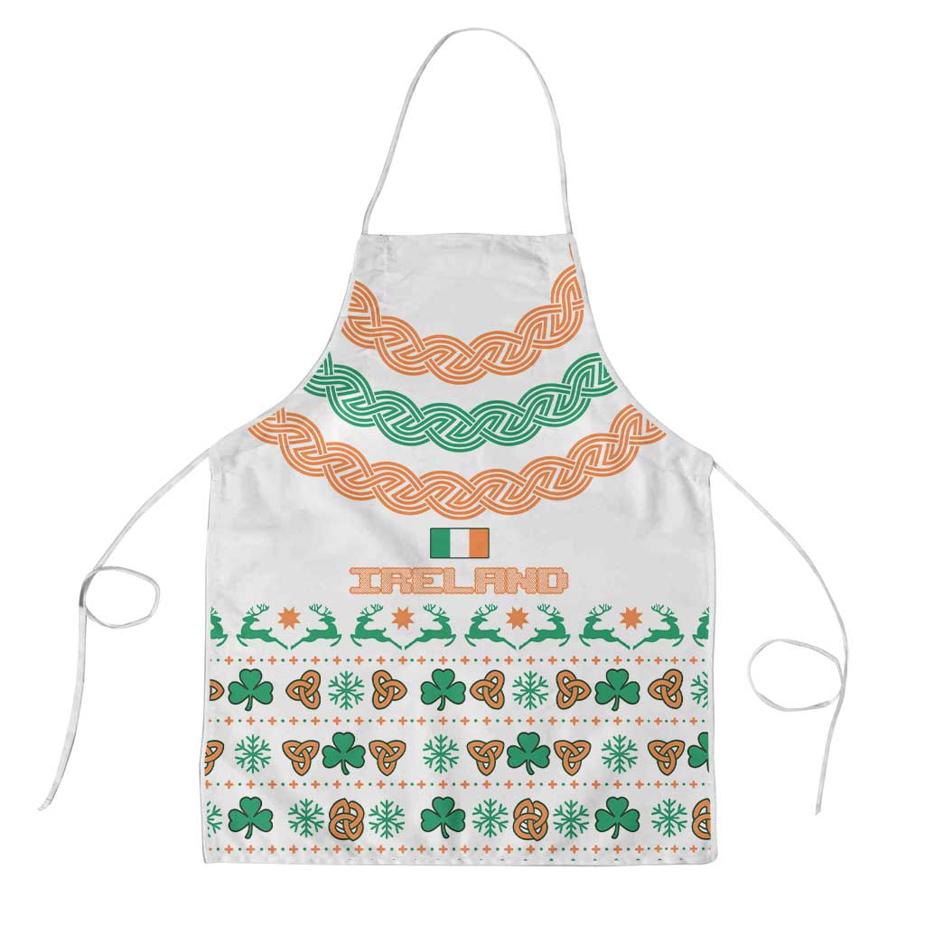 Ireland Christmas Apron with Celtic Knot Shamrock and Tricolor Holiday Pattern - Wonder Print Shop