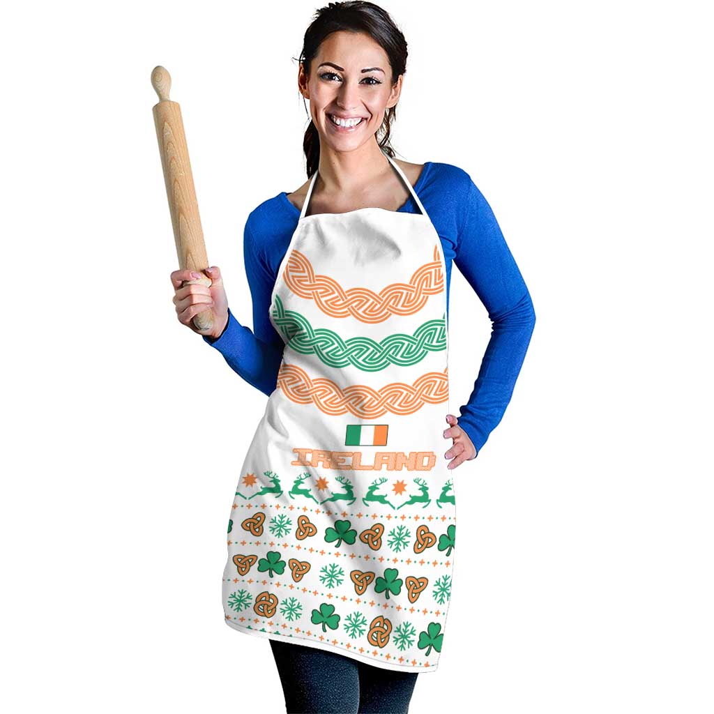 Ireland Christmas Apron with Celtic Knot Shamrock and Tricolor Holiday Pattern - Wonder Print Shop