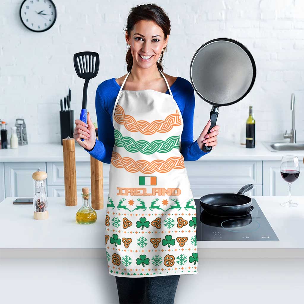 Ireland Christmas Apron with Celtic Knot Shamrock and Tricolor Holiday Pattern - Wonder Print Shop
