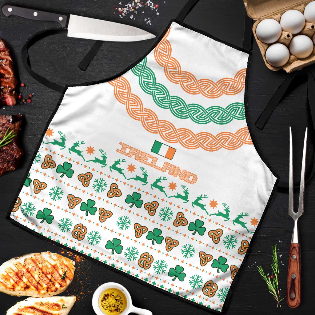 Ireland Christmas Apron with Celtic Knot Shamrock and Tricolor Holiday Pattern - Wonder Print Shop