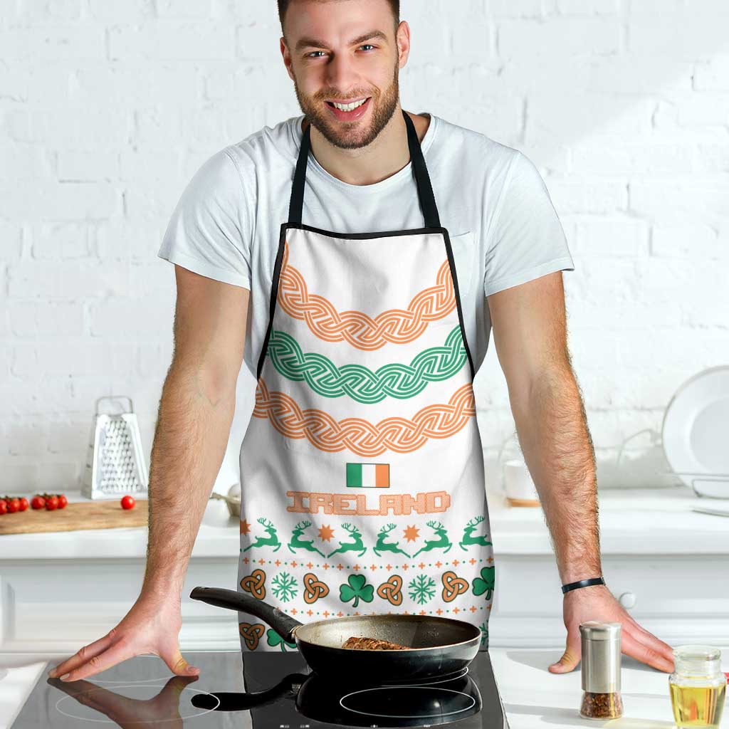 Ireland Christmas Apron with Celtic Knot Shamrock and Tricolor Holiday Pattern - Wonder Print Shop