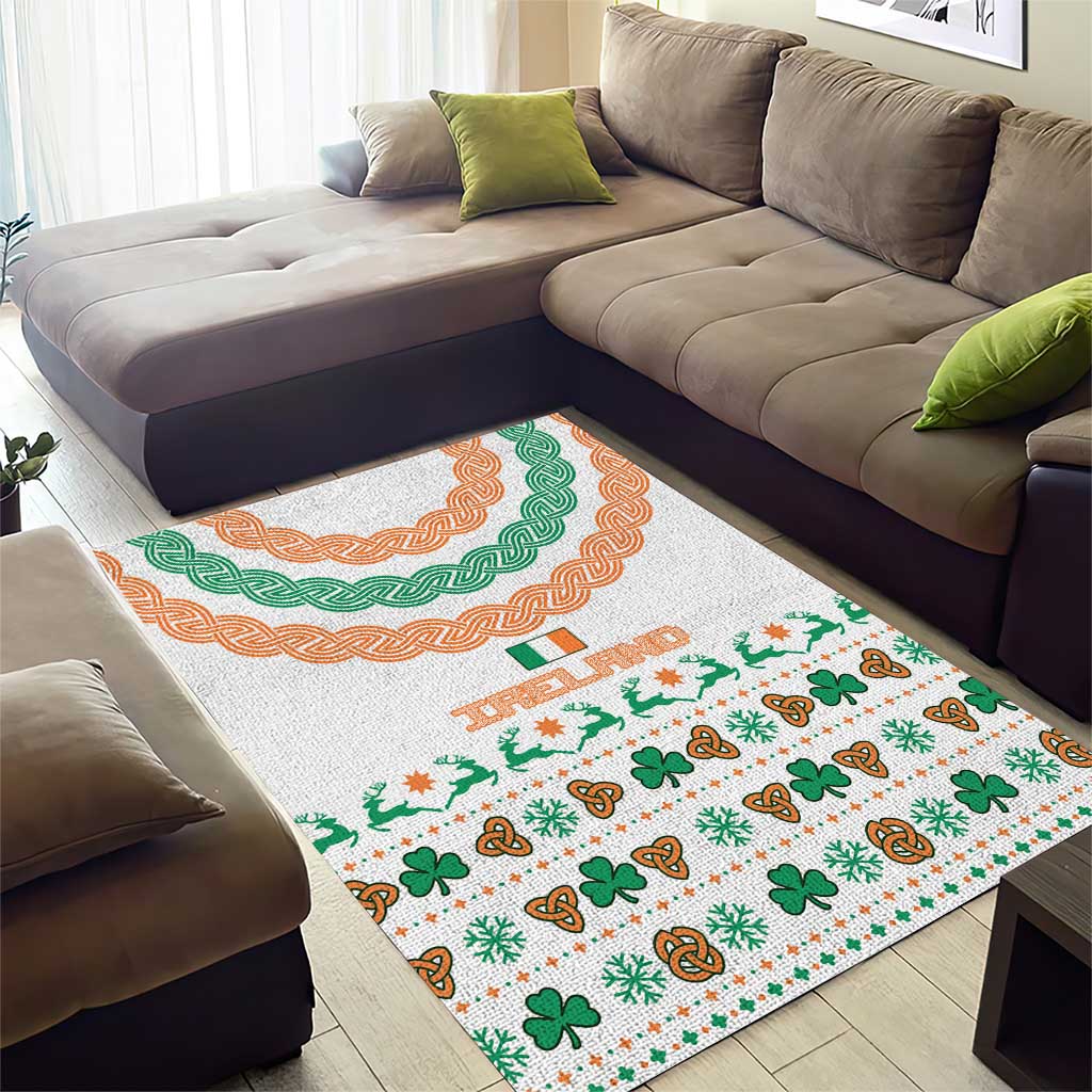 Ireland Christmas Area Rug with Celtic Knot Shamrock and Tricolor Holiday Pattern - Wonder Print Shop