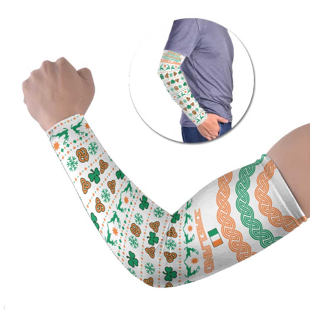 Ireland Christmas Arm Sleeves with Celtic Knot Shamrock and Tricolor Holiday Pattern - Wonder Print Shop