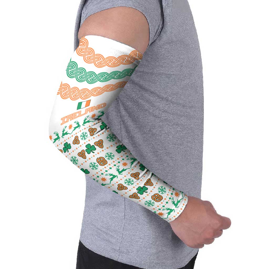Ireland Christmas Arm Sleeves with Celtic Knot Shamrock and Tricolor Holiday Pattern - Wonder Print Shop
