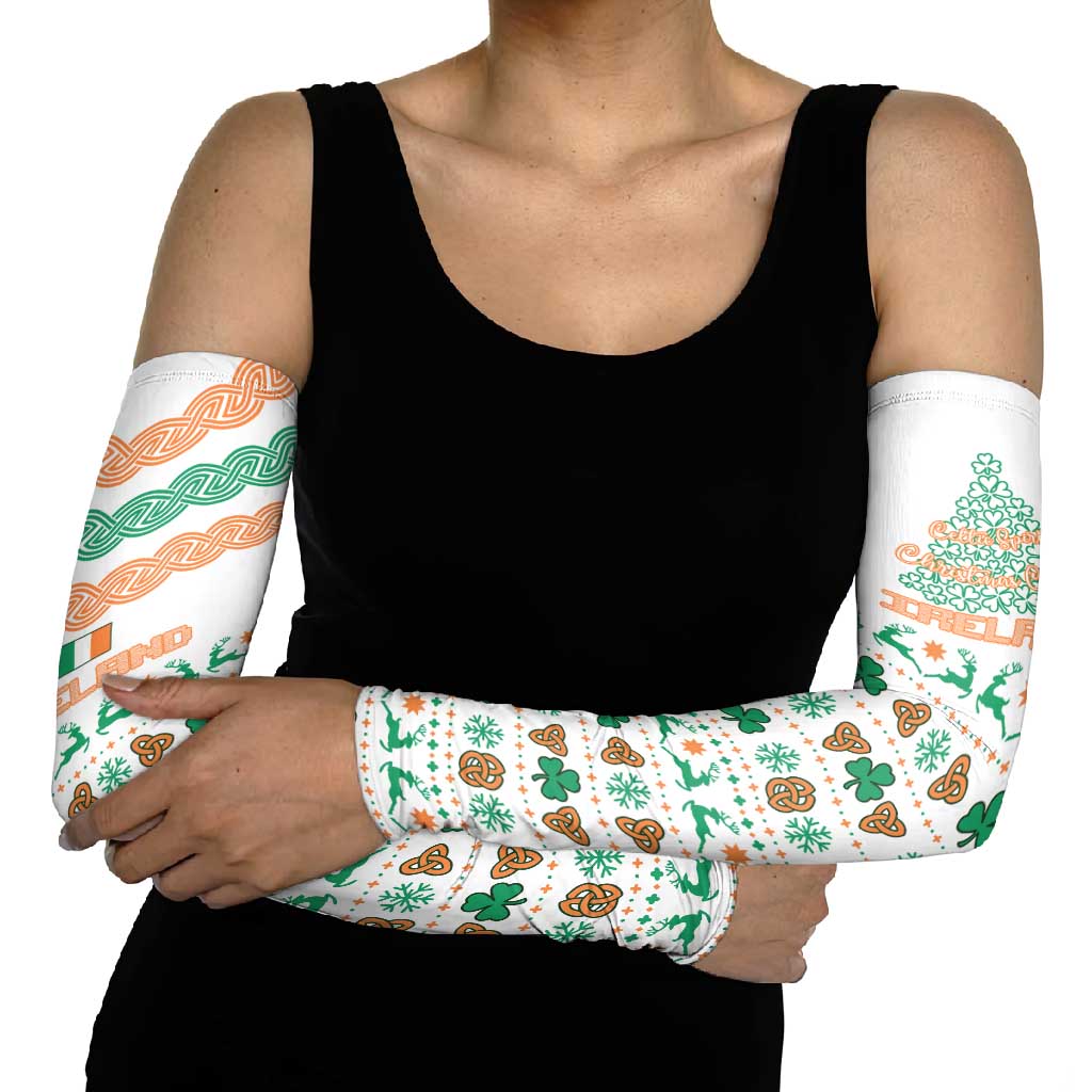 Ireland Christmas Arm Sleeves with Celtic Knot Shamrock and Tricolor Holiday Pattern - Wonder Print Shop