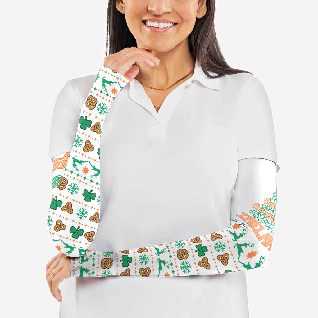 Ireland Christmas Arm Sleeves with Celtic Knot Shamrock and Tricolor Holiday Pattern - Wonder Print Shop