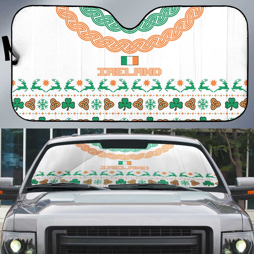 Ireland Christmas Auto Sun Shade with Celtic Knot Shamrock and Tricolor Holiday Pattern - Wonder Print Shop