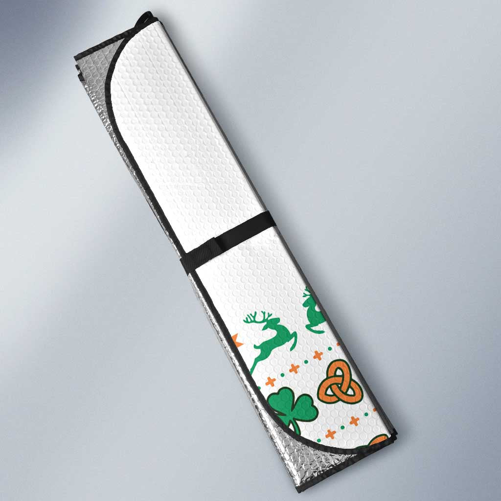 Ireland Christmas Auto Sun Shade with Celtic Knot Shamrock and Tricolor Holiday Pattern - Wonder Print Shop