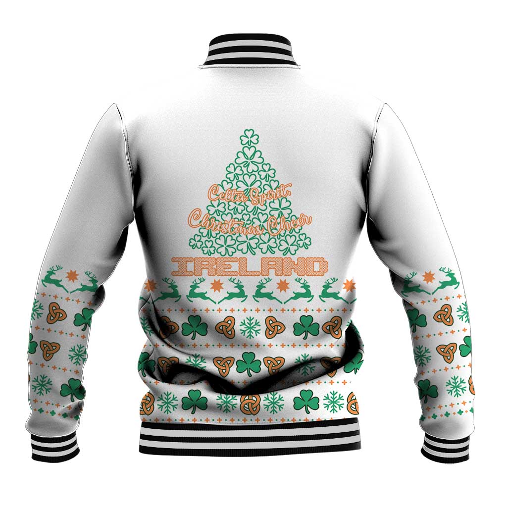 Ireland Christmas Baseball Jacket with Celtic Knot Shamrock and Tricolor Holiday Pattern - Wonder Print Shop