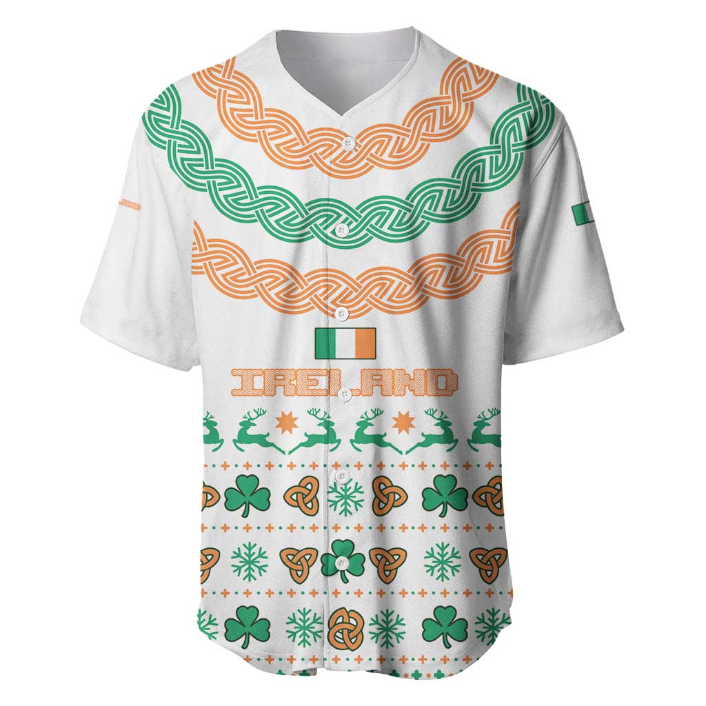 Ireland Christmas Baseball Jersey with Celtic Knot Shamrock and Tricolor Holiday Pattern - Wonder Print Shop