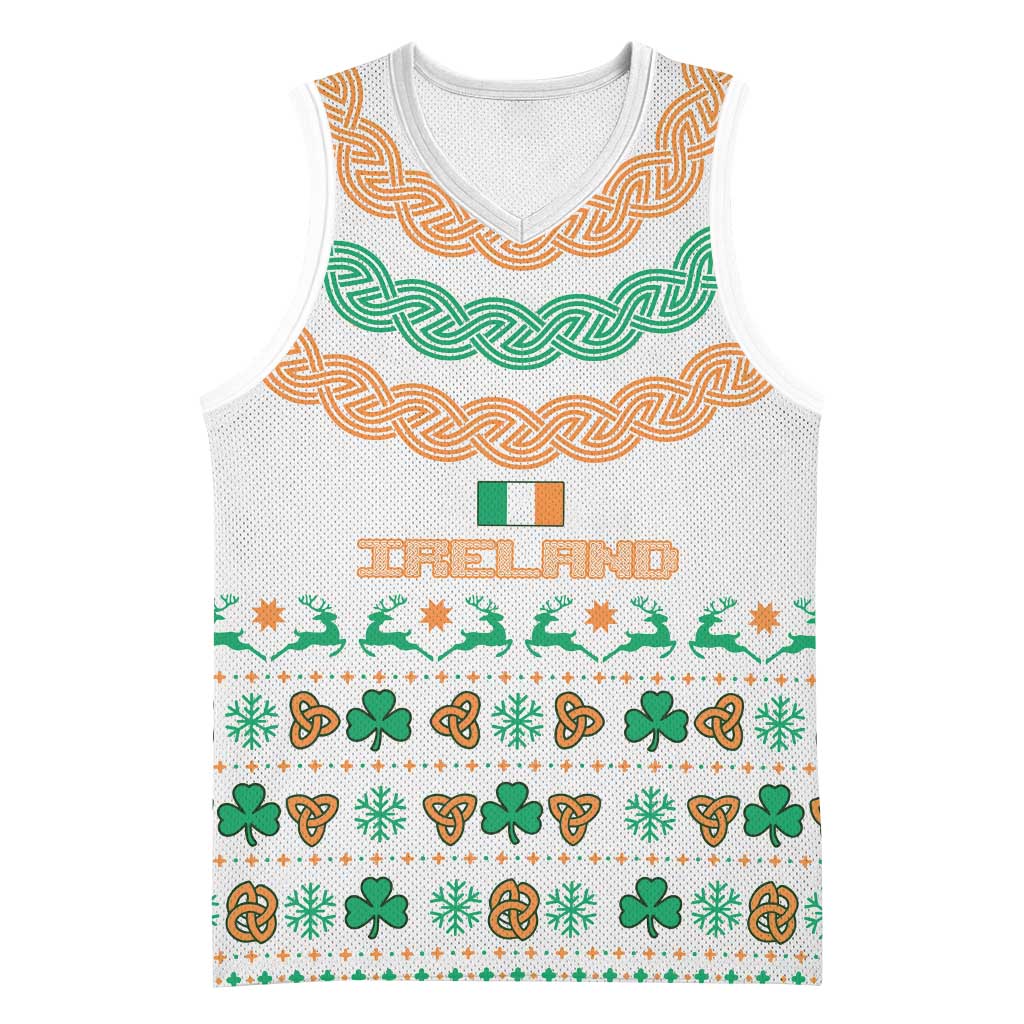 Ireland Christmas Basketball Jersey with Celtic Knot Shamrock and Tricolor Holiday Pattern - Wonder Print Shop