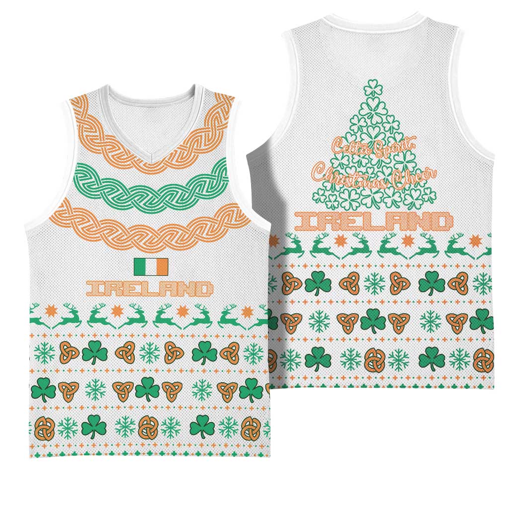 Ireland Christmas Basketball Jersey with Celtic Knot Shamrock and Tricolor Holiday Pattern - Wonder Print Shop