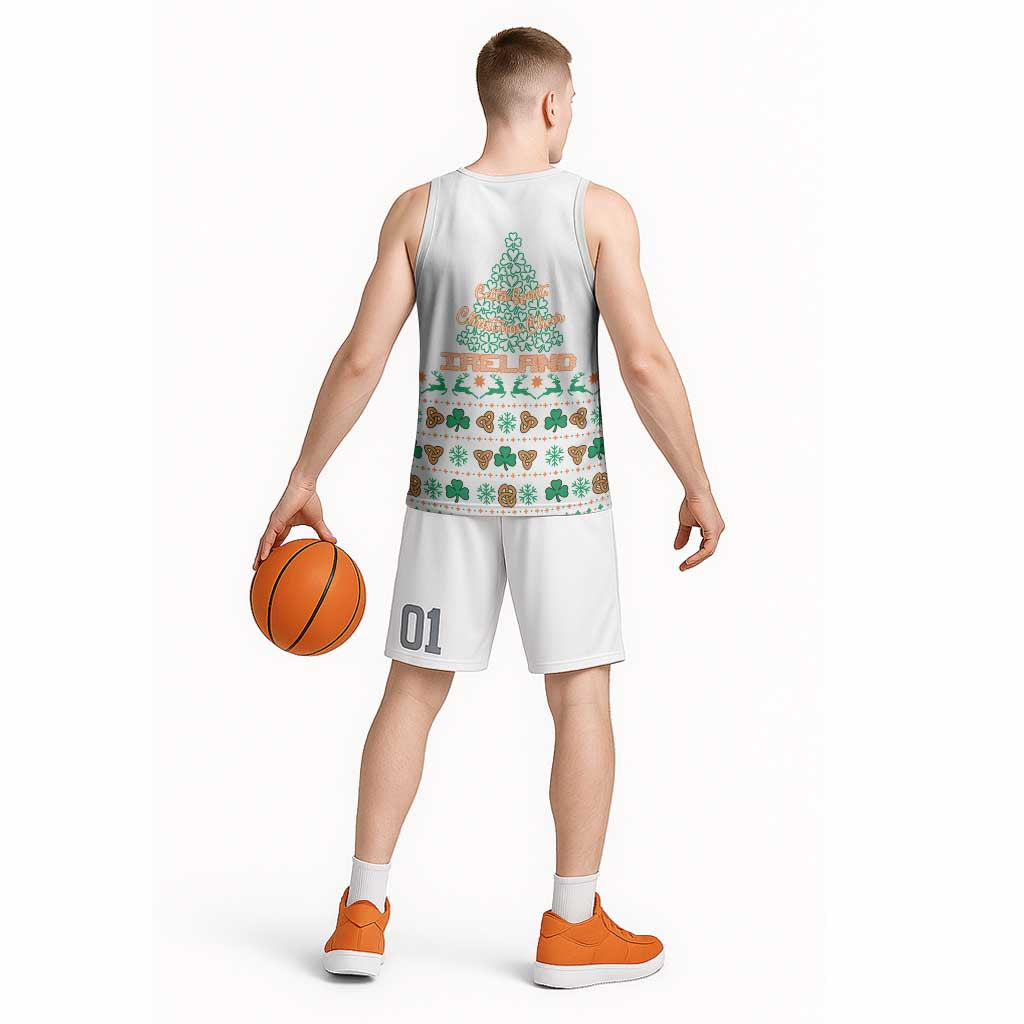 Ireland Christmas Basketball Jersey with Celtic Knot Shamrock and Tricolor Holiday Pattern - Wonder Print Shop