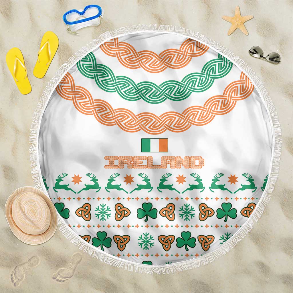 Ireland Christmas Beach Blanket with Celtic Knot Shamrock and Tricolor Holiday Pattern - Wonder Print Shop