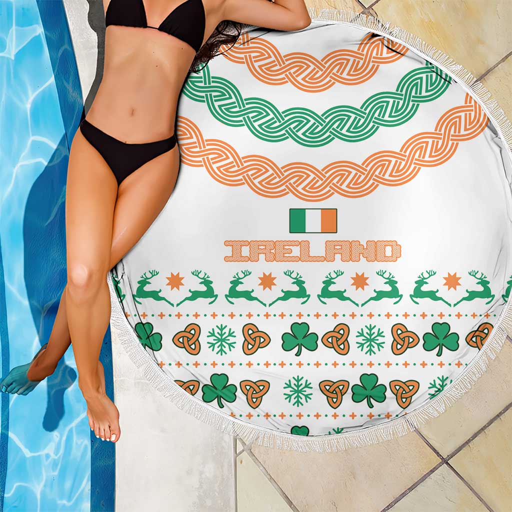Ireland Christmas Beach Blanket with Celtic Knot Shamrock and Tricolor Holiday Pattern - Wonder Print Shop