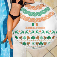 Ireland Christmas Beach Blanket with Celtic Knot Shamrock and Tricolor Holiday Pattern - Wonder Print Shop