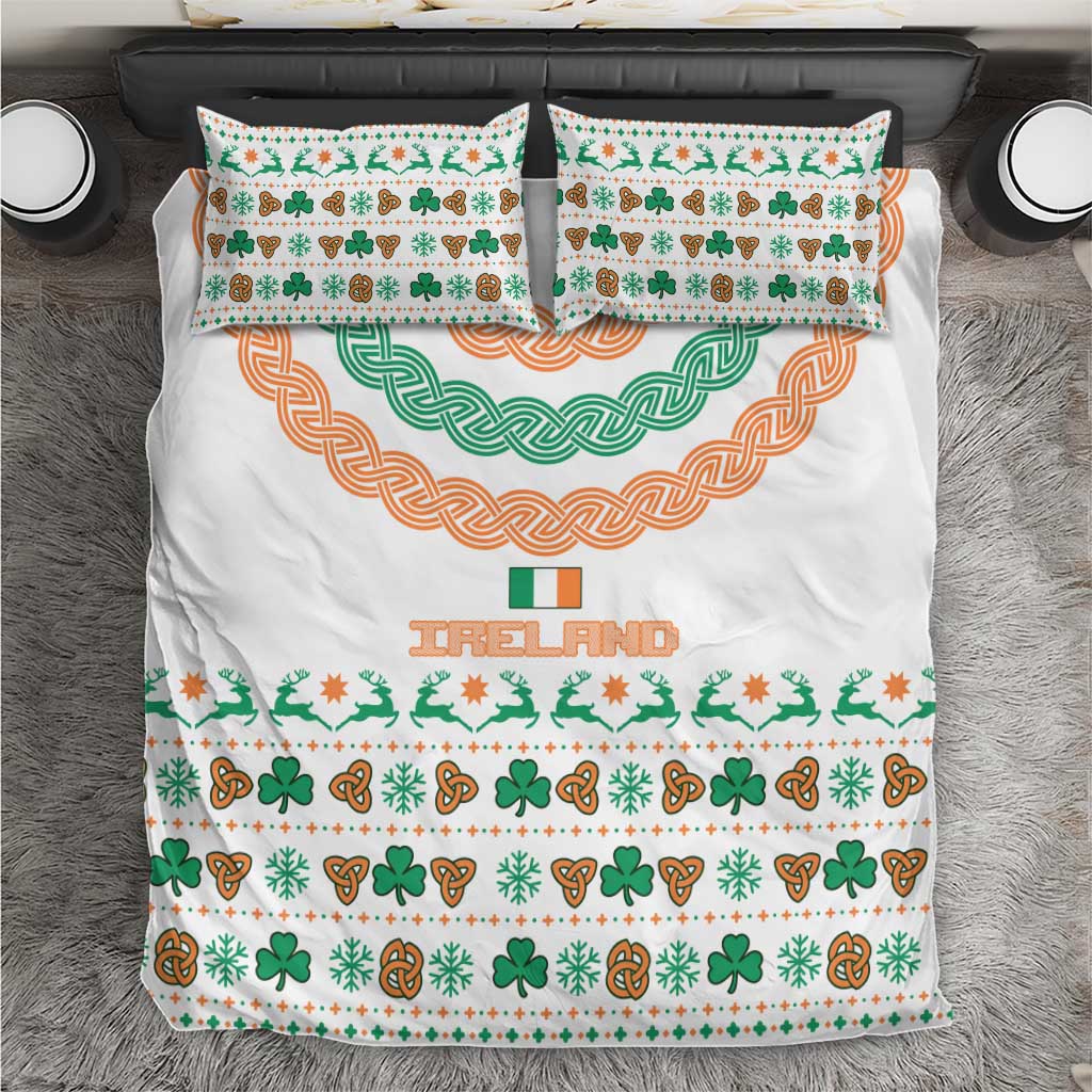Ireland Christmas Bedding Set with Celtic Knot Shamrock and Tricolor Holiday Pattern - Wonder Print Shop