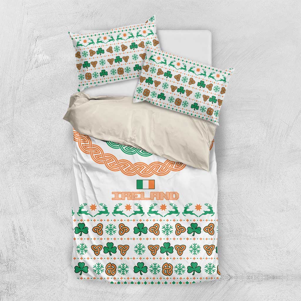 Ireland Christmas Bedding Set with Celtic Knot Shamrock and Tricolor Holiday Pattern - Wonder Print Shop