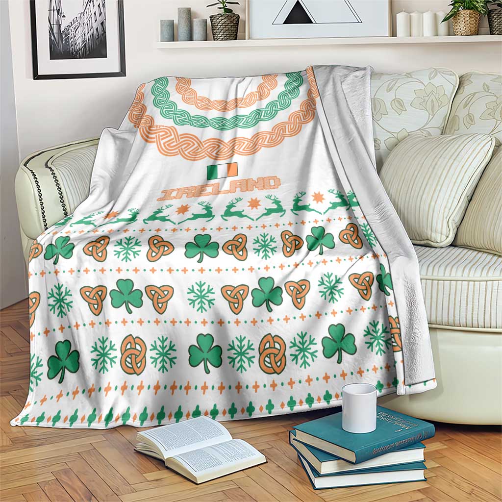 Ireland Christmas Blanket with Celtic Knot Shamrock and Tricolor Holiday Pattern - Wonder Print Shop