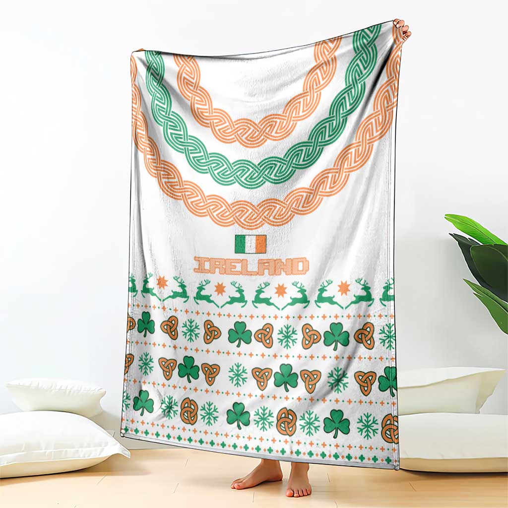 Ireland Christmas Blanket with Celtic Knot Shamrock and Tricolor Holiday Pattern - Wonder Print Shop