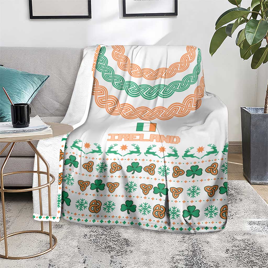 Ireland Christmas Blanket with Celtic Knot Shamrock and Tricolor Holiday Pattern - Wonder Print Shop