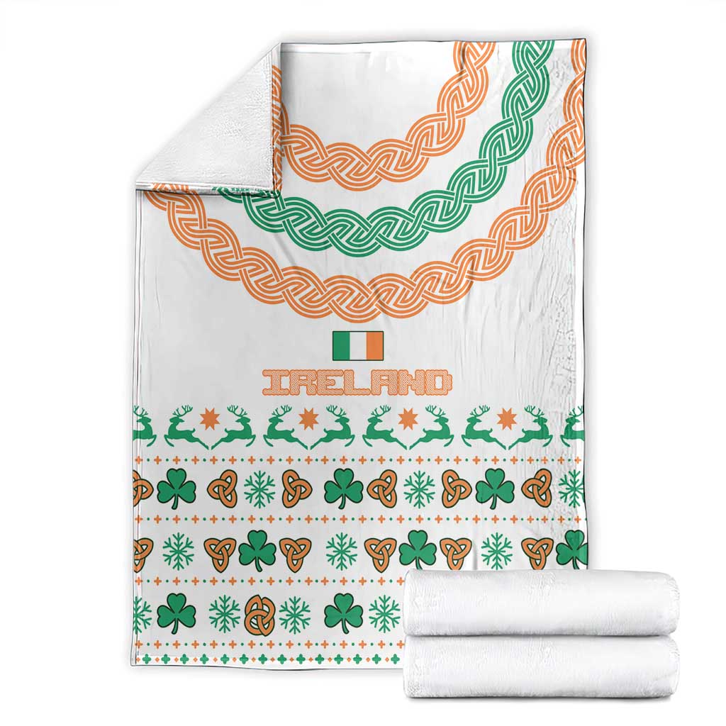 Ireland Christmas Blanket with Celtic Knot Shamrock and Tricolor Holiday Pattern - Wonder Print Shop