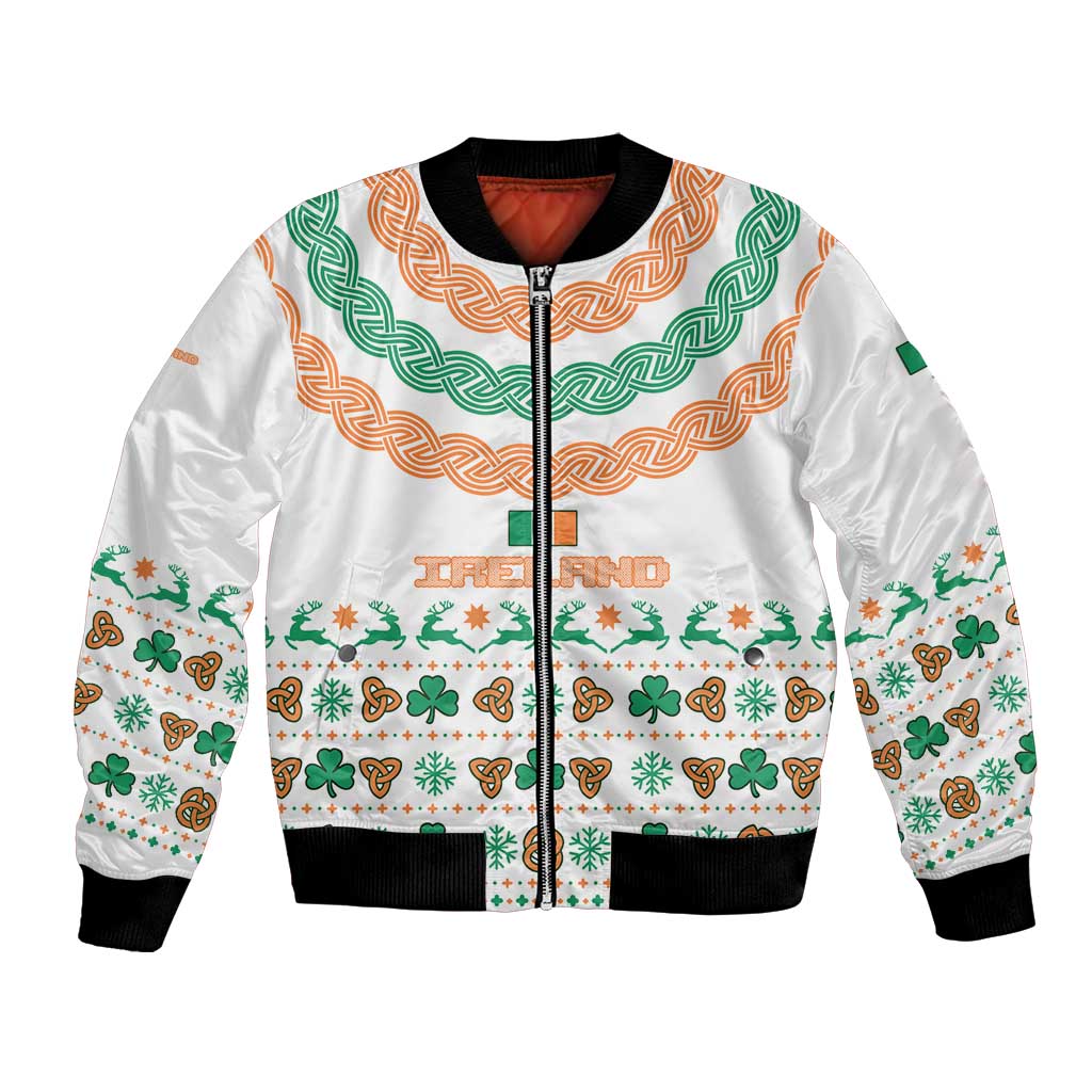 Ireland Christmas Bomber Jacket with Celtic Knot Shamrock and Tricolor Holiday Pattern - Wonder Print Shop