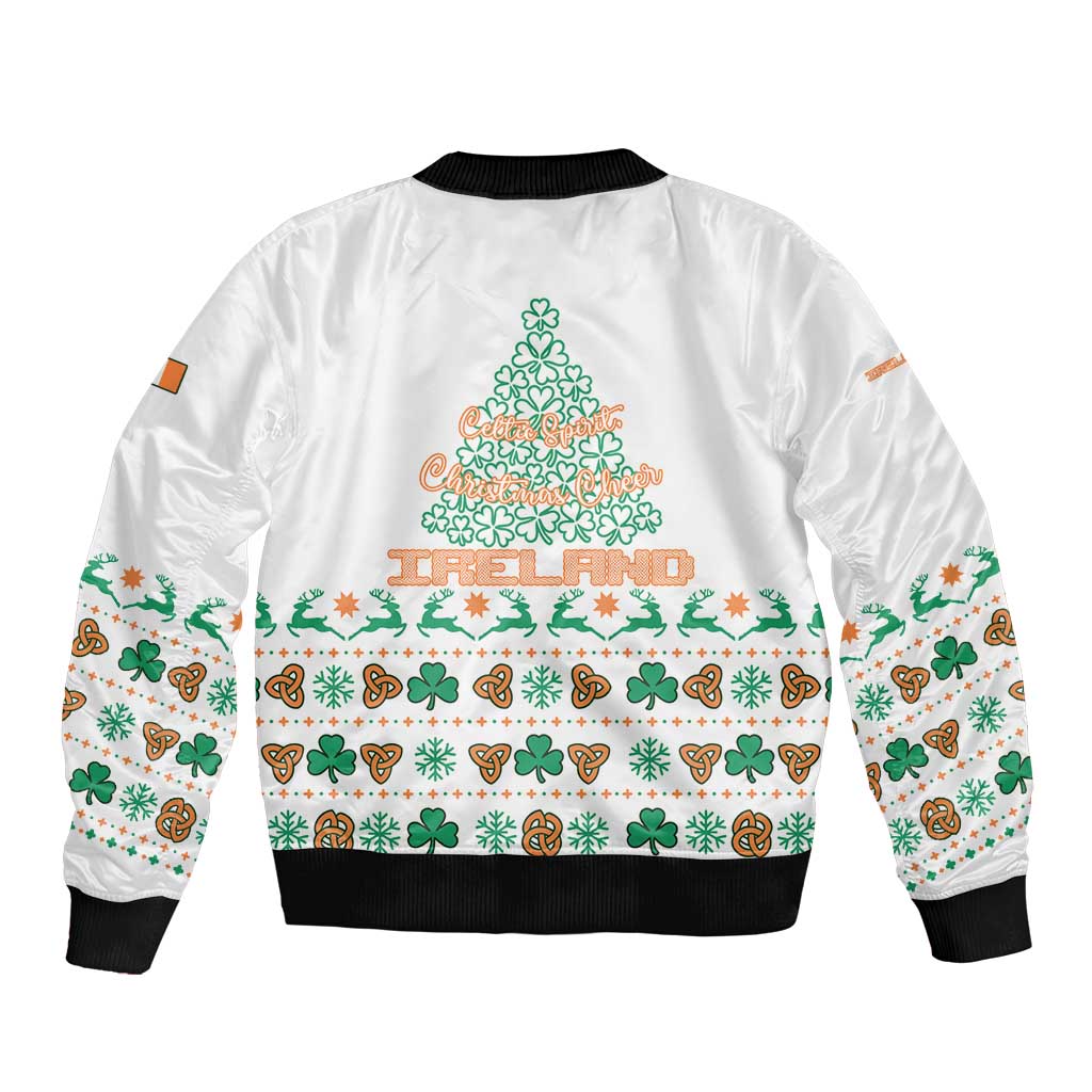 Ireland Christmas Bomber Jacket with Celtic Knot Shamrock and Tricolor Holiday Pattern - Wonder Print Shop