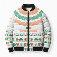 Ireland Christmas Bomber Puffer Jacket with Celtic Knot Shamrock and Tricolor Holiday Pattern - Wonder Print Shop