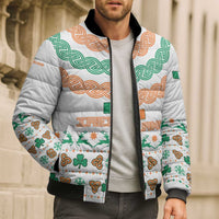 Ireland Christmas Bomber Puffer Jacket with Celtic Knot Shamrock and Tricolor Holiday Pattern - Wonder Print Shop