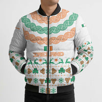 Ireland Christmas Bomber Puffer Jacket with Celtic Knot Shamrock and Tricolor Holiday Pattern - Wonder Print Shop