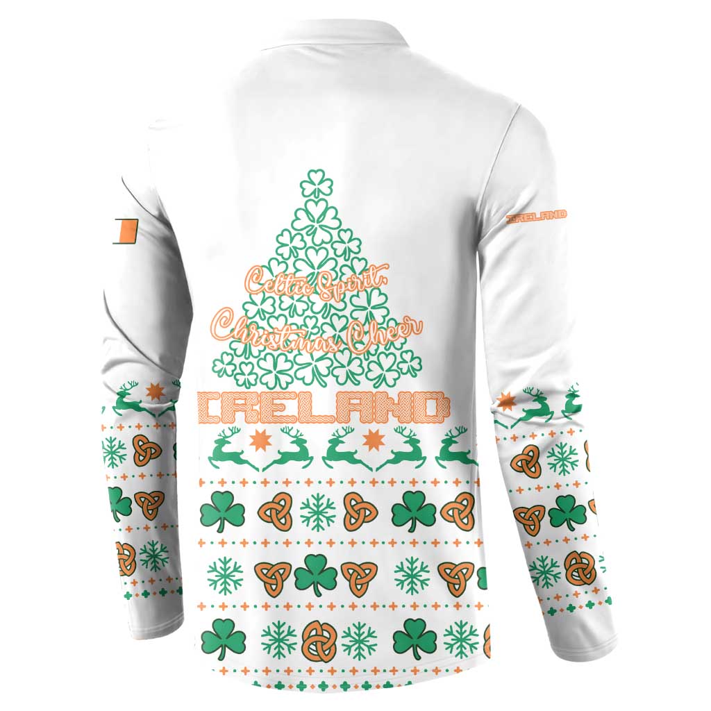 Ireland Christmas Button Sweatshirt with Celtic Knot Shamrock and Tricolor Holiday Pattern - Wonder Print Shop