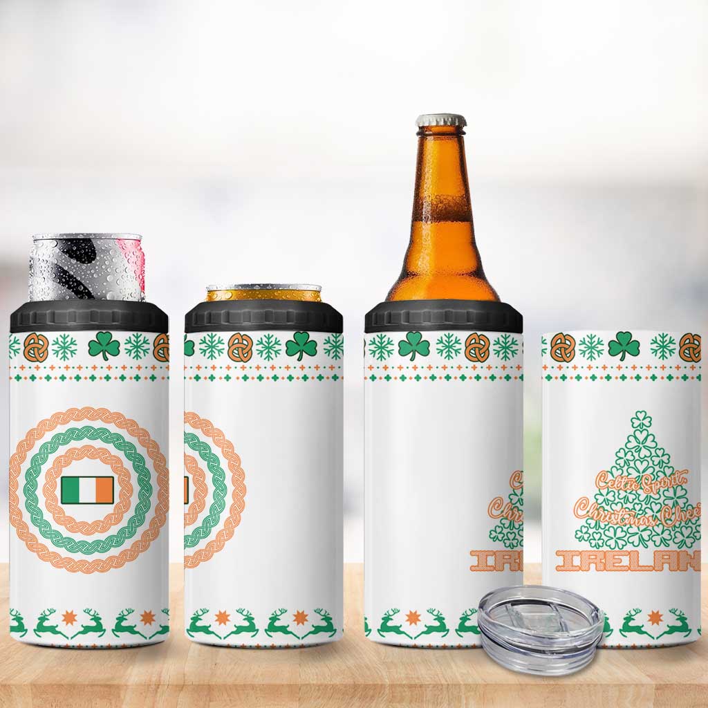 Ireland Christmas 4 in 1 Can Cooler Tumbler with Celtic Knot Shamrock and Tricolor Holiday Pattern - Wonder Print Shop