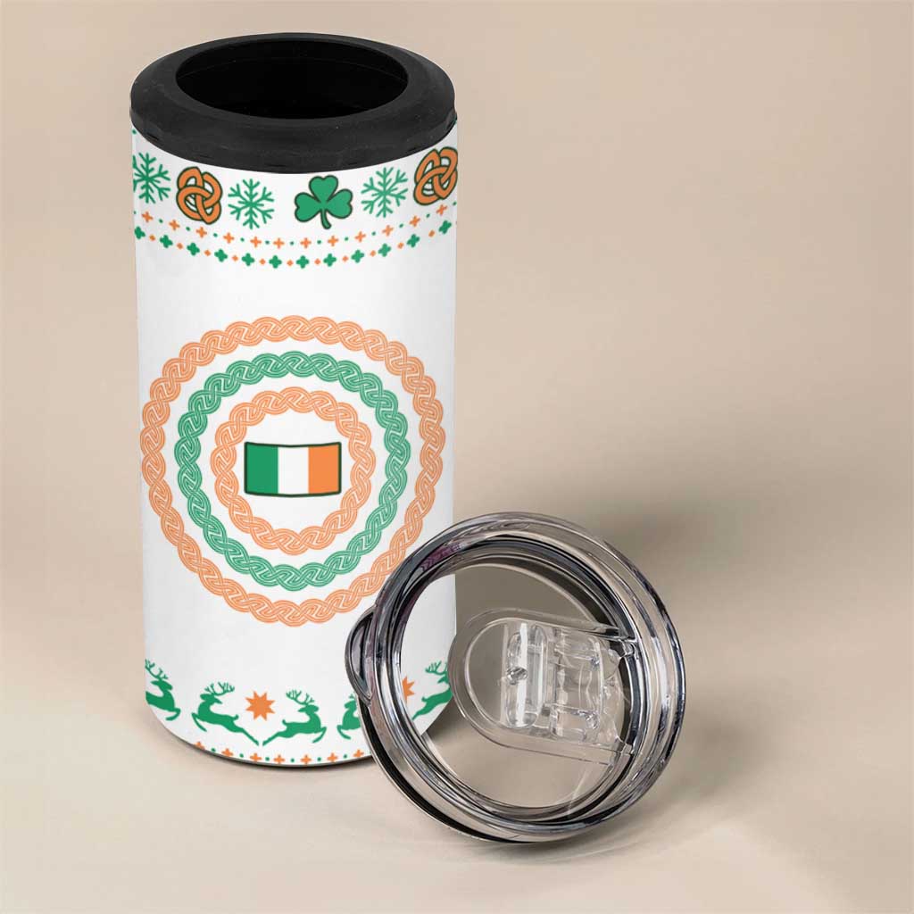 Ireland Christmas 4 in 1 Can Cooler Tumbler with Celtic Knot Shamrock and Tricolor Holiday Pattern - Wonder Print Shop