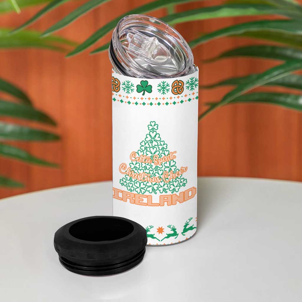 Ireland Christmas 4 in 1 Can Cooler Tumbler with Celtic Knot Shamrock and Tricolor Holiday Pattern - Wonder Print Shop
