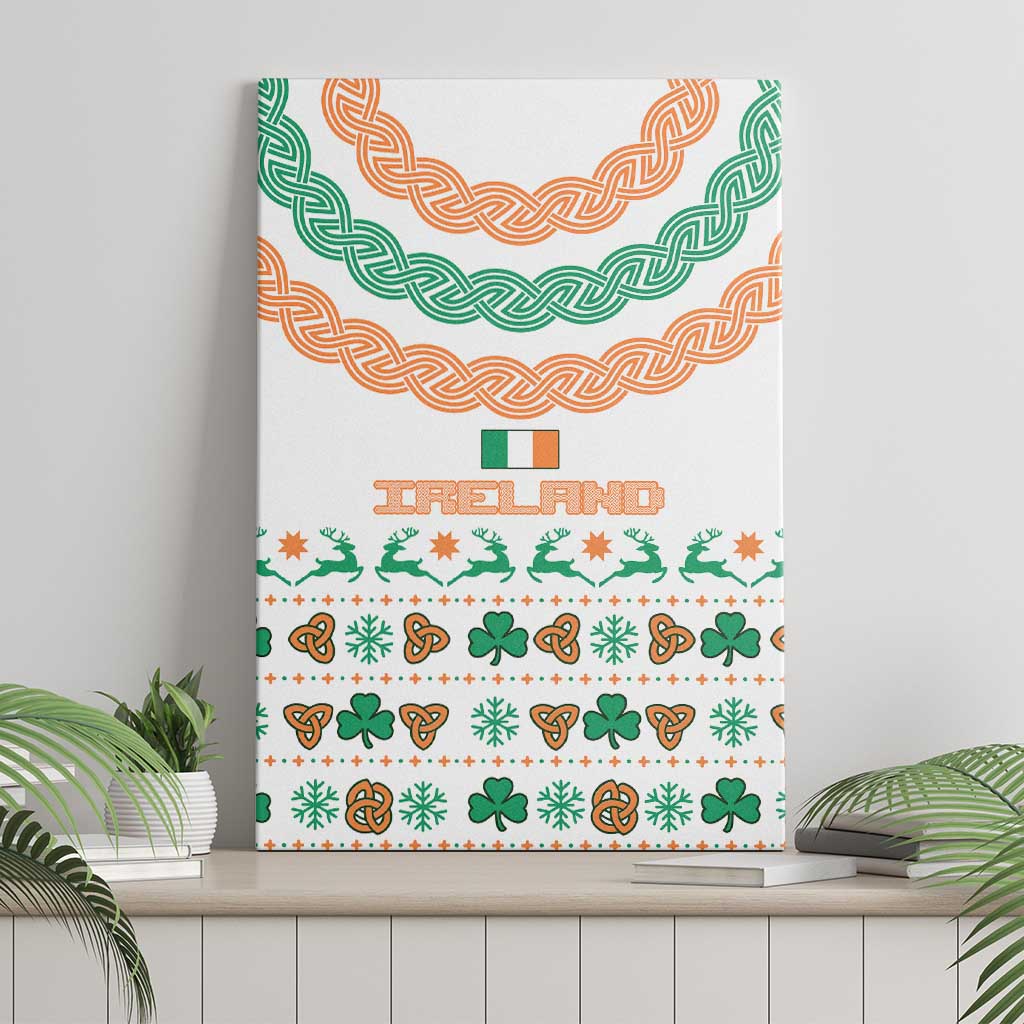 Ireland Christmas Canvas Wall Art with Celtic Knot Shamrock and Tricolor Holiday Pattern - Wonder Print Shop