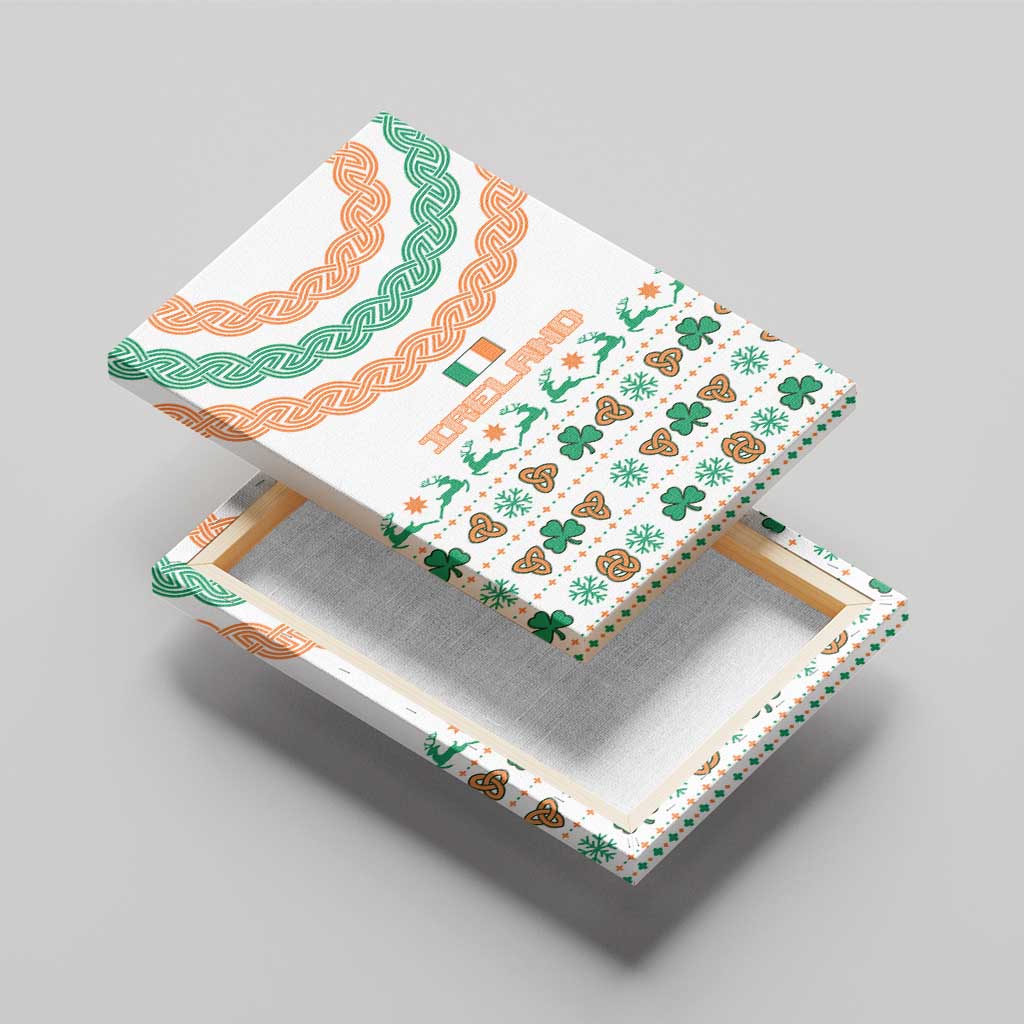 Ireland Christmas Canvas Wall Art with Celtic Knot Shamrock and Tricolor Holiday Pattern - Wonder Print Shop