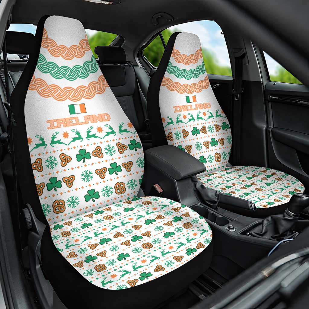 Ireland Christmas Car Seat Cover with Celtic Knot Shamrock and Tricolor Holiday Pattern - Wonder Print Shop
