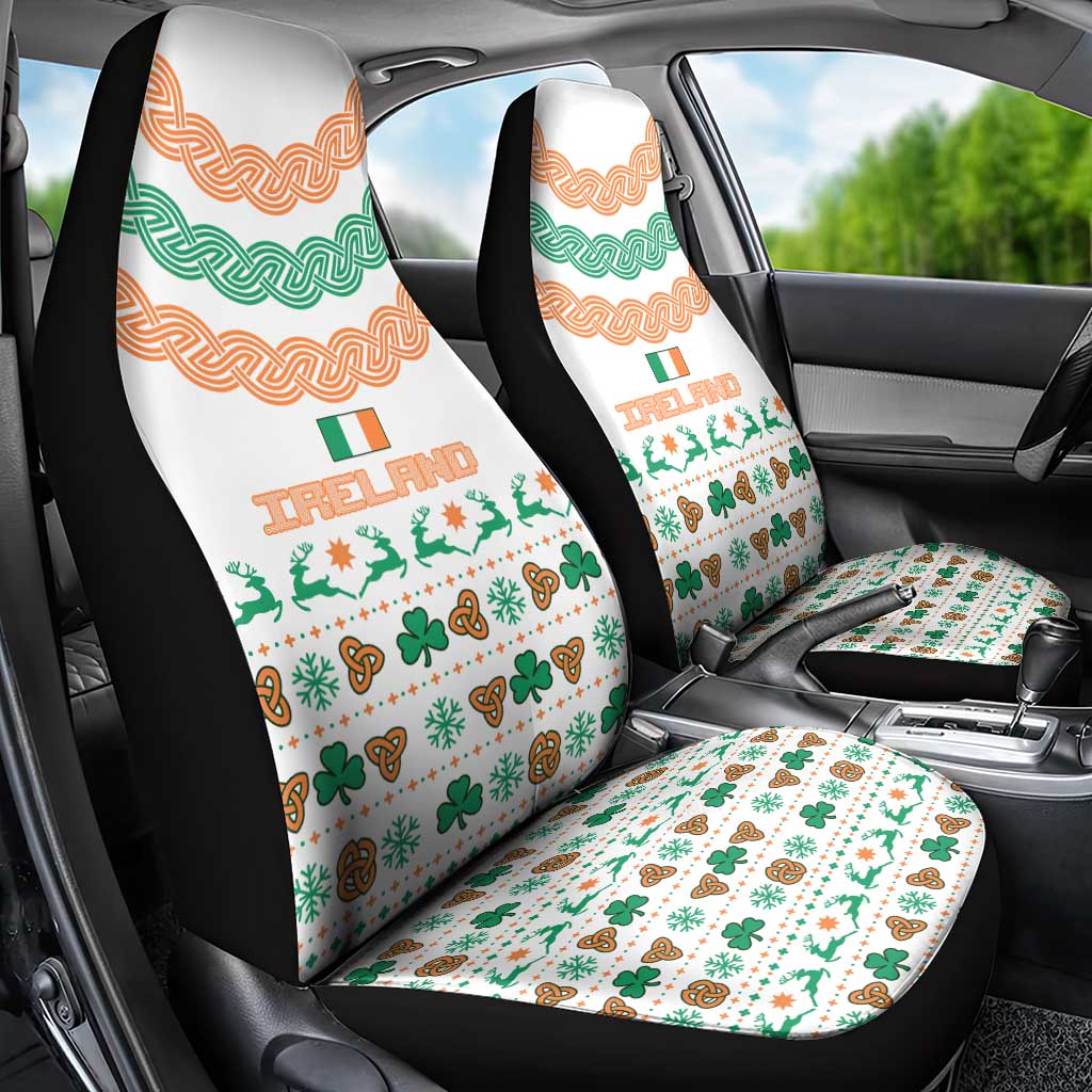Ireland Christmas Car Seat Cover with Celtic Knot Shamrock and Tricolor Holiday Pattern - Wonder Print Shop
