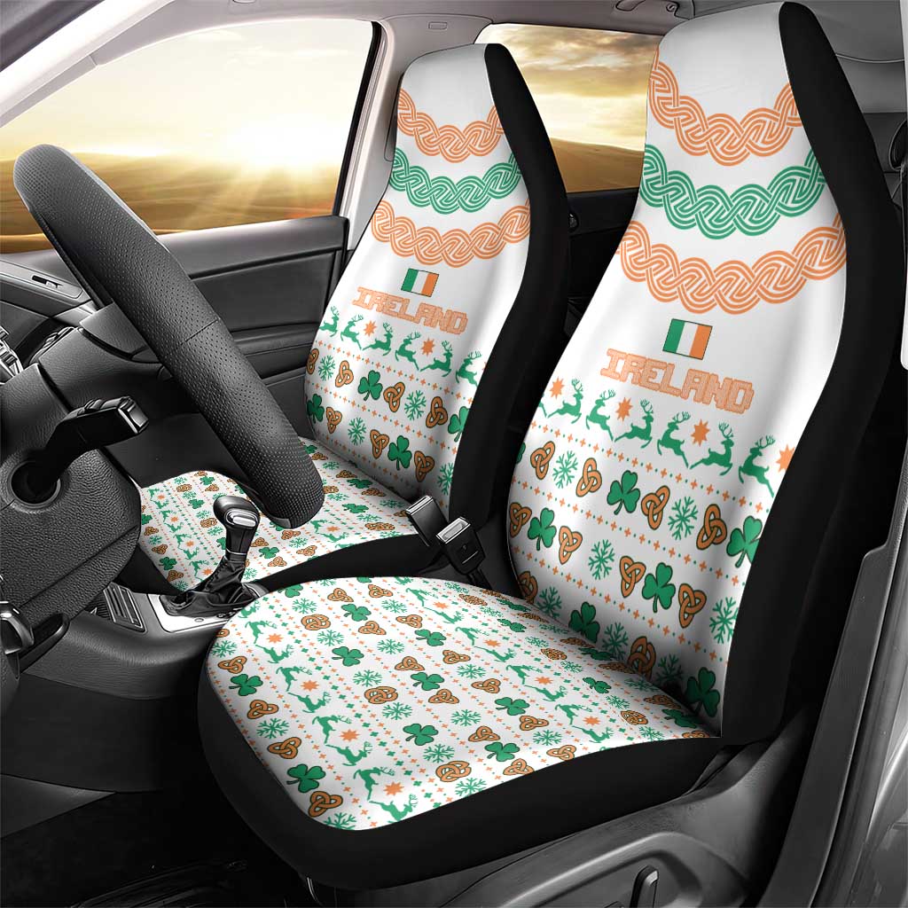 Ireland Christmas Car Seat Cover with Celtic Knot Shamrock and Tricolor Holiday Pattern - Wonder Print Shop