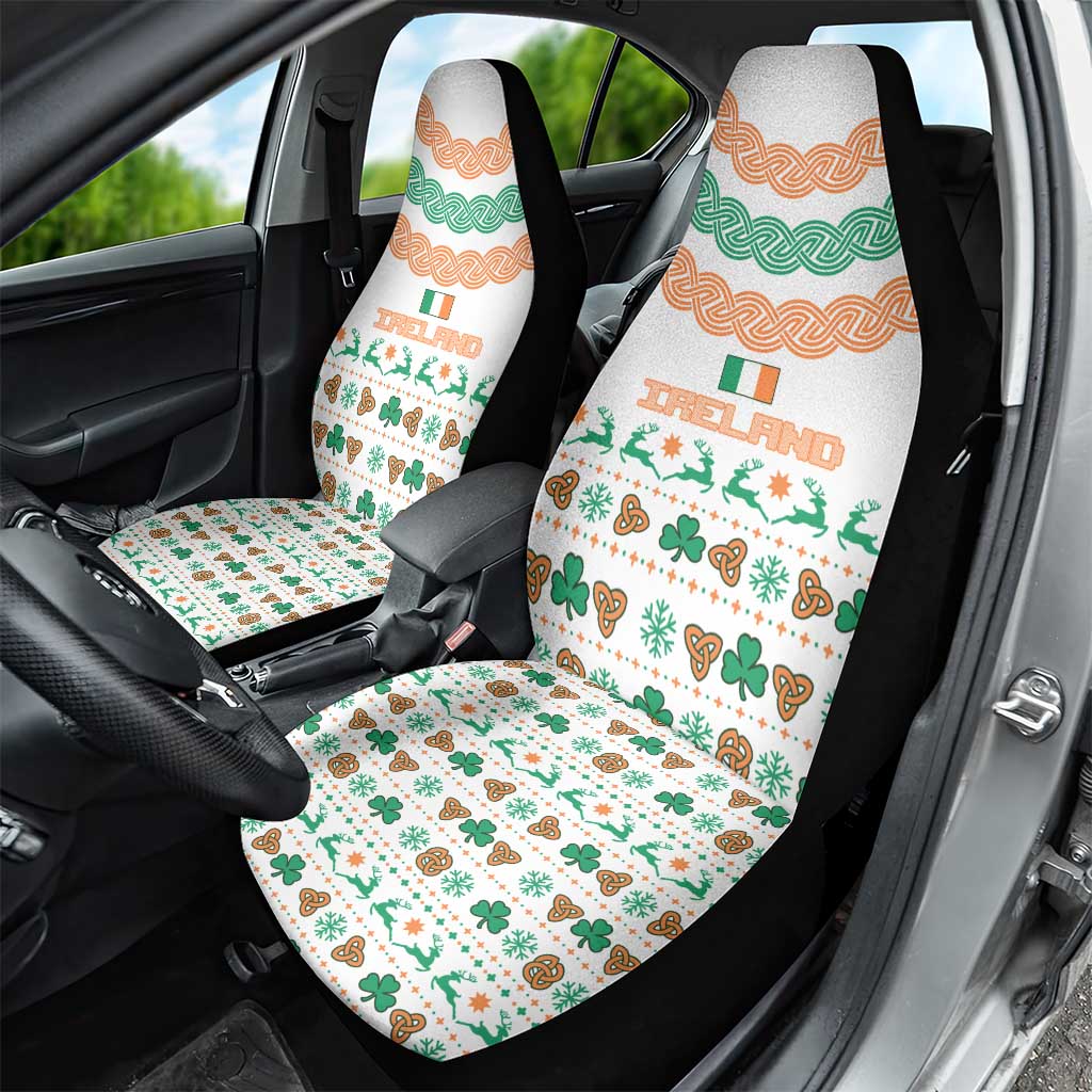Ireland Christmas Car Seat Cover with Celtic Knot Shamrock and Tricolor Holiday Pattern - Wonder Print Shop