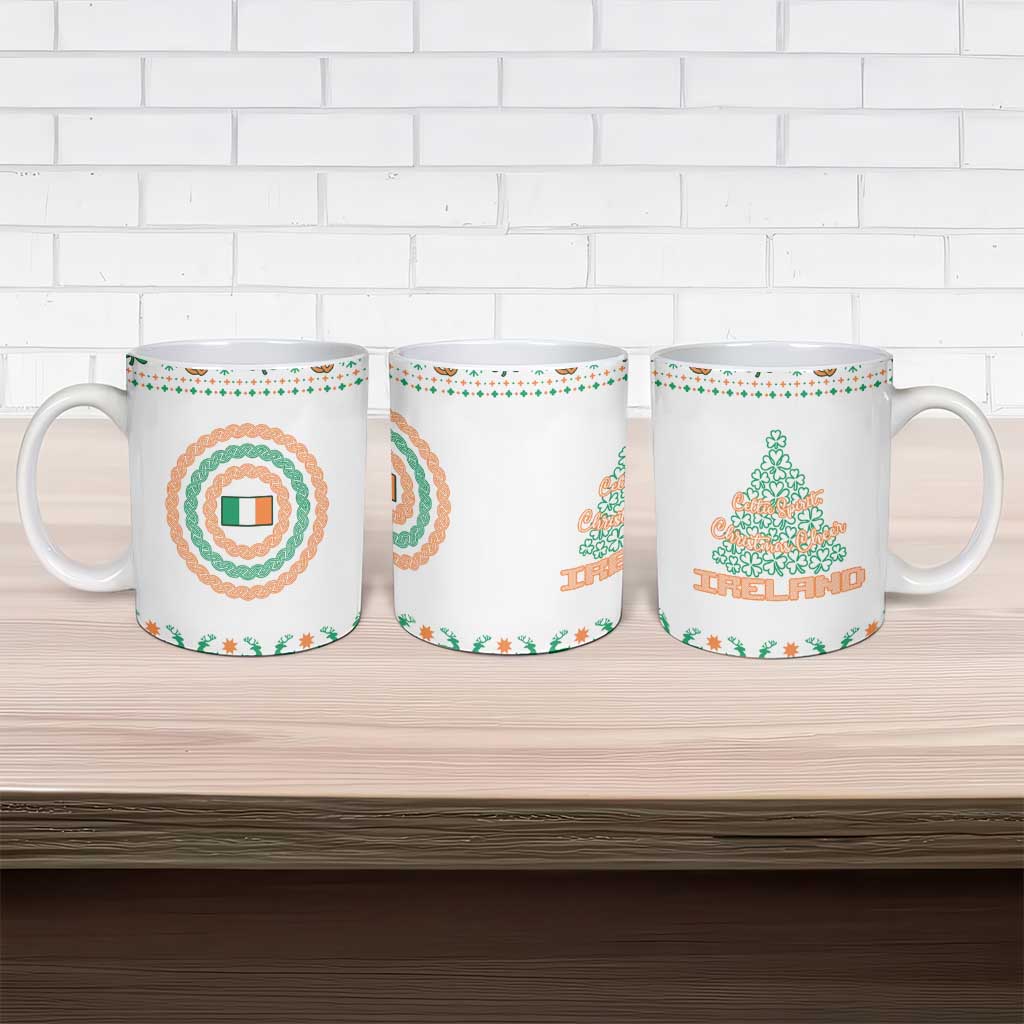 Ireland Christmas Ceramic Mug with Celtic Knot Shamrock and Tricolor Holiday Pattern - Wonder Print Shop