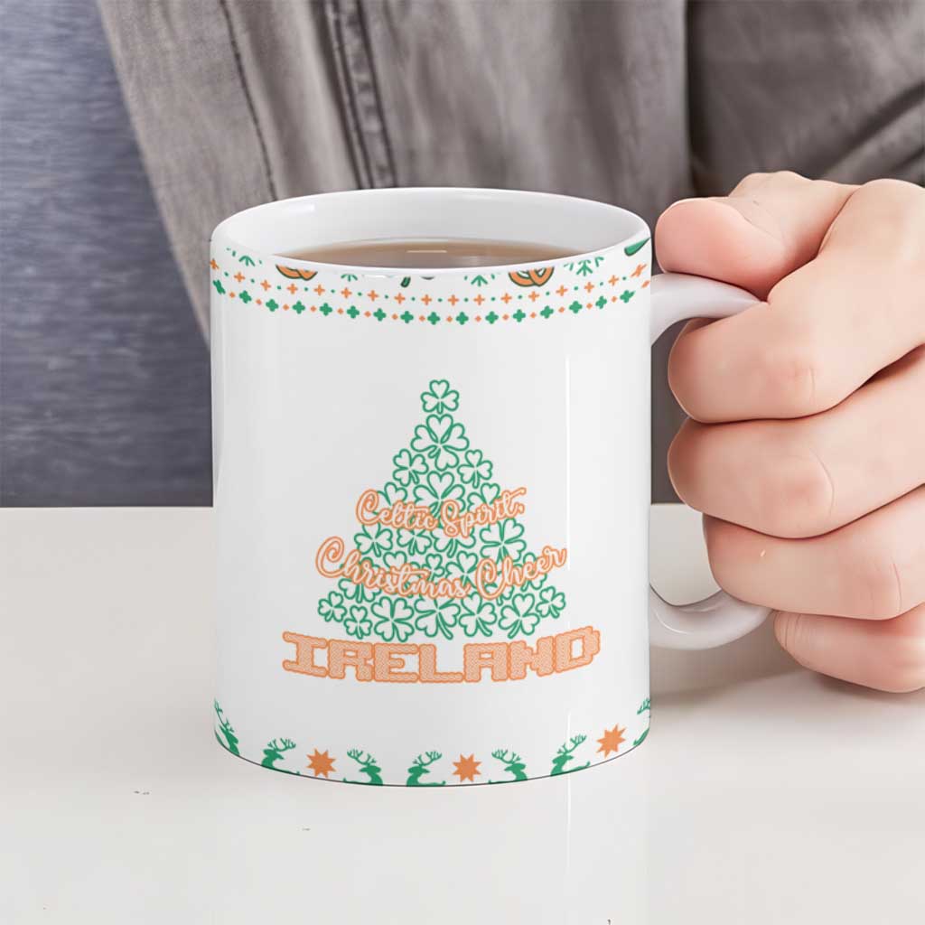 Ireland Christmas Ceramic Mug with Celtic Knot Shamrock and Tricolor Holiday Pattern - Wonder Print Shop